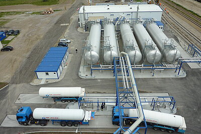 Ansicht von oben auf die Abfüllanlage